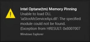  intel optane memory pinning unable to load dll