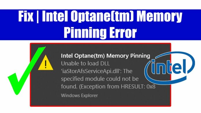 intel optane memory pinning unable to load dll