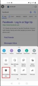 Click on “View desktop site” option to view the Facebook desktop site