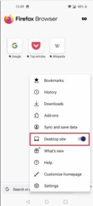 Click on the “Desktop site” option from the drop-down menu