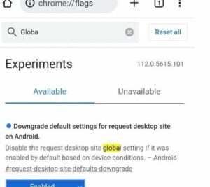 Search for “Global setting to request desktop