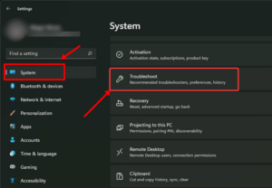 Click the Troubleshoot option on the right side of the System tab