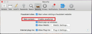 Uncheck the option labeled Enable JavaScript next to Web Content
