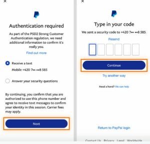 Choose an authentication method and tap Next