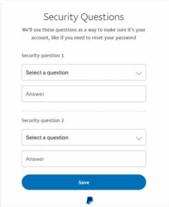 Click Save to update your PayPal security questions