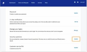 Click Update next to Security questions