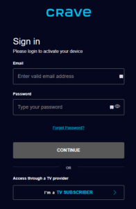 sign in to your Crave account using your email ID